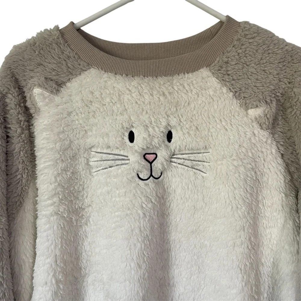 Cozy Cat Face Sweater - Cream and Tan